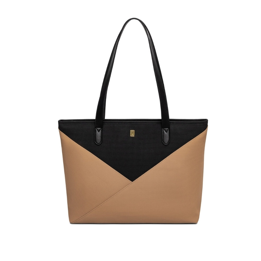 Beige Black | Duo Tone Structure Zip Tote | Handbag | NOTIQ