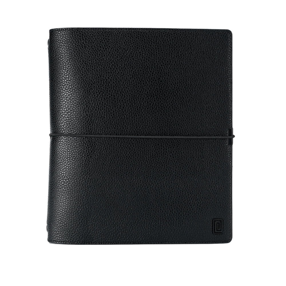 Black on Black Ink Pebble | Midi Ringless Travel Folio | 9-Disc and 7x9 Notebook Planner Cover | NOTIQ