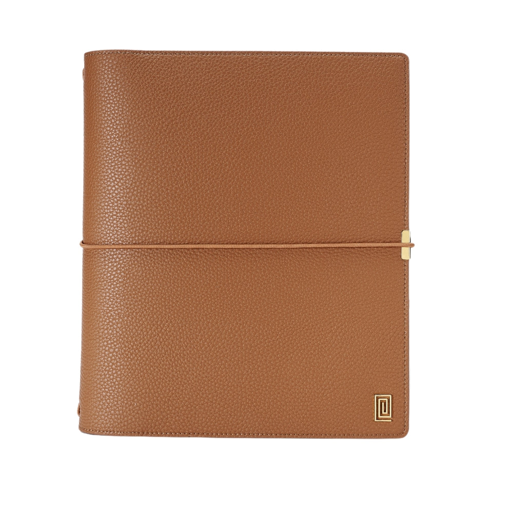 Canela Pebble | Midi Ringless Travel Folio | 9-Disc and 7x9 Notebook Planner Cover | NOTIQ