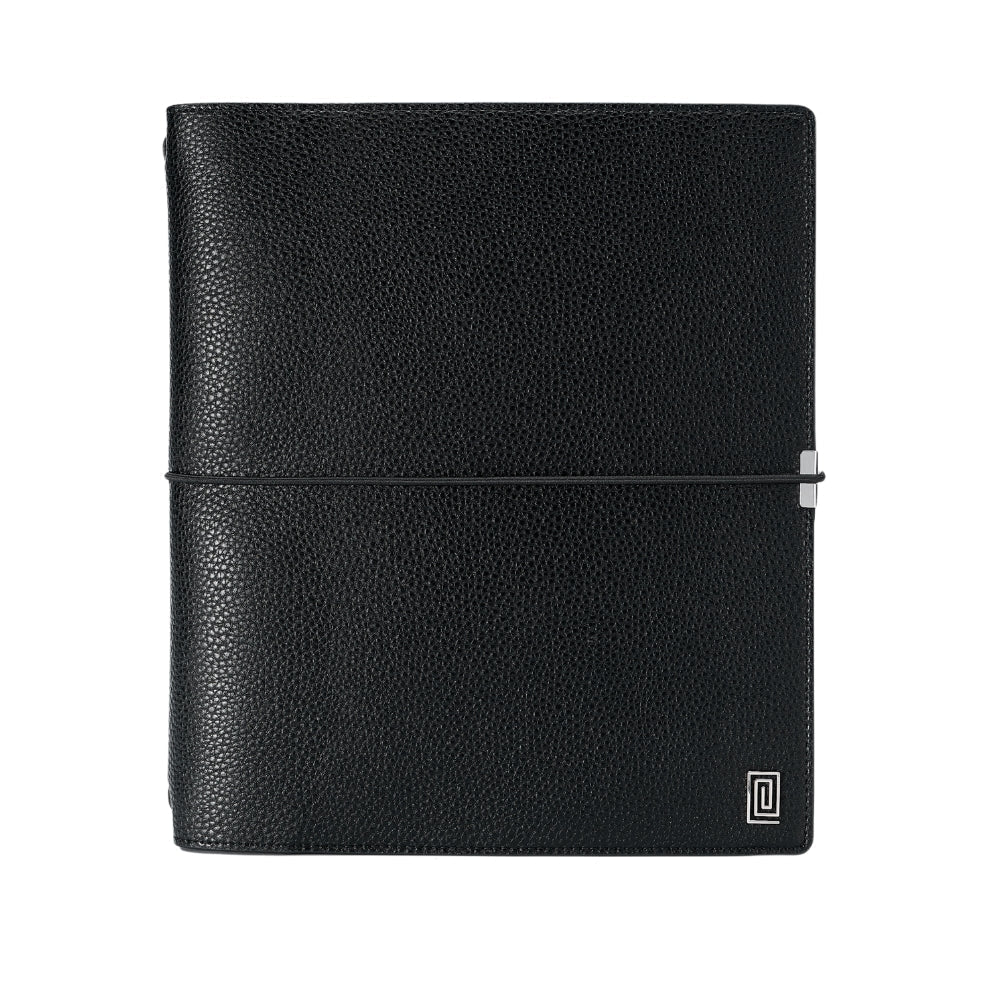 Silver on Black Ink Pebble | Midi Ringless Travel Folio | 9-Disc and 7x9 Notebook Planner Cover | NOTIQ
