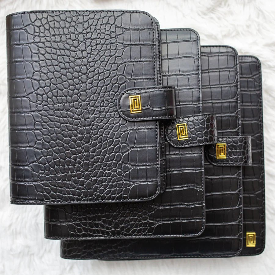 Gold on Black Croco Demi A5 Ring | MM3. Demi A5 Ring Agenda | A5 Planner Cover | NOTIQ
