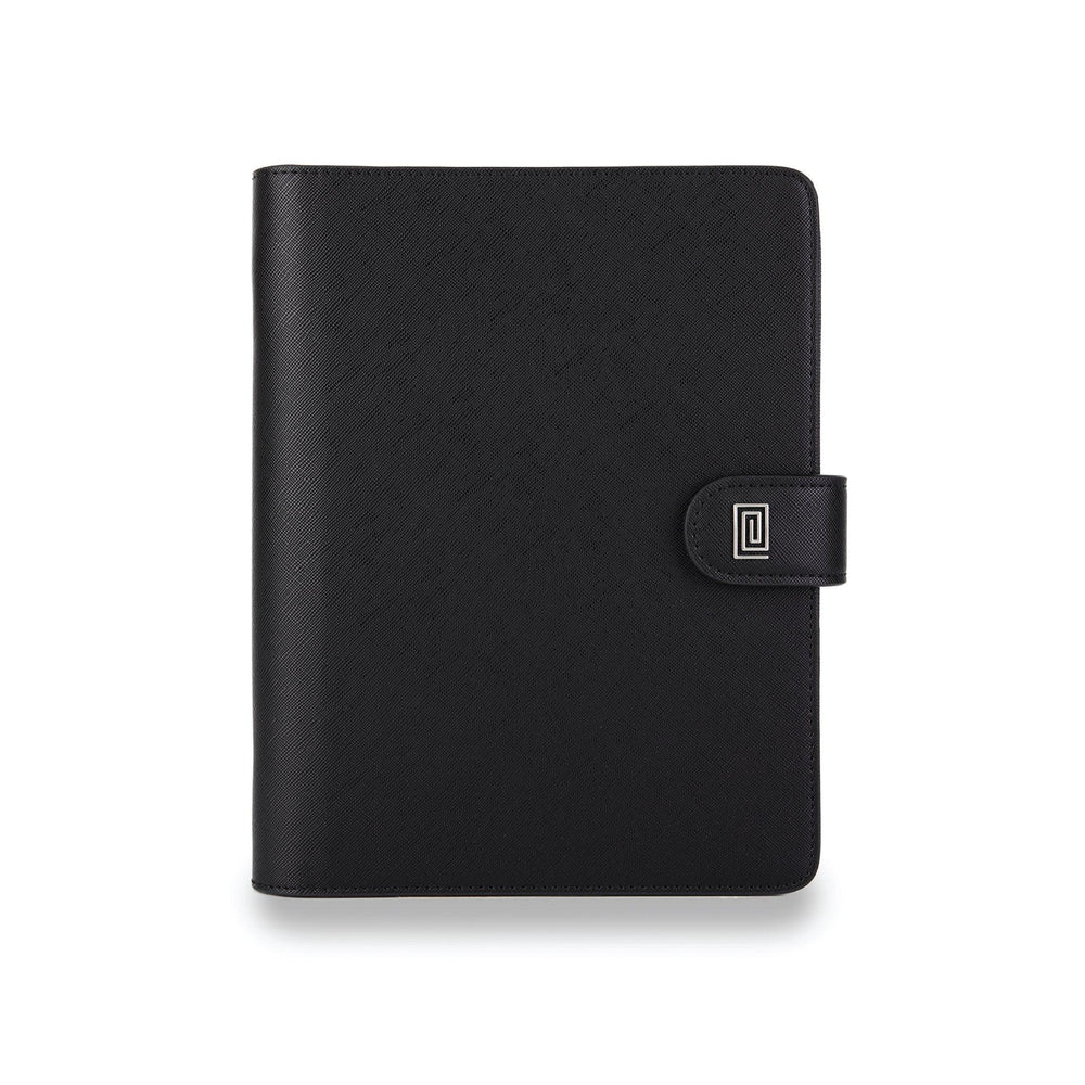 Silver on Jet Black Saffiano Demi A5 Ring | MM3. Demi A5 Ring Agenda | A5 Planner Cover | NOTIQ