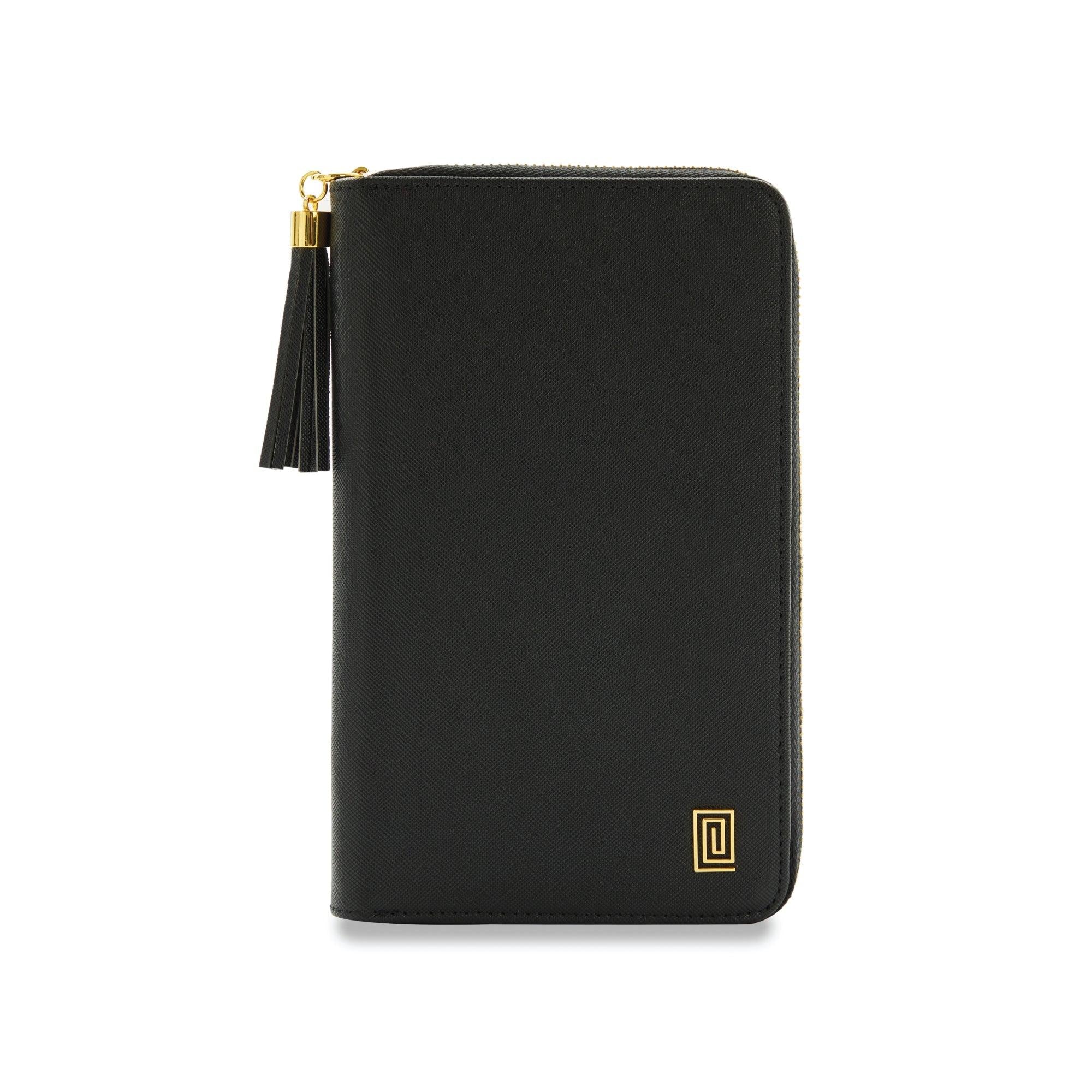 Gold on Jet Black Saffiano Slim Compact | Slim Zip Wallet | NOTIQ