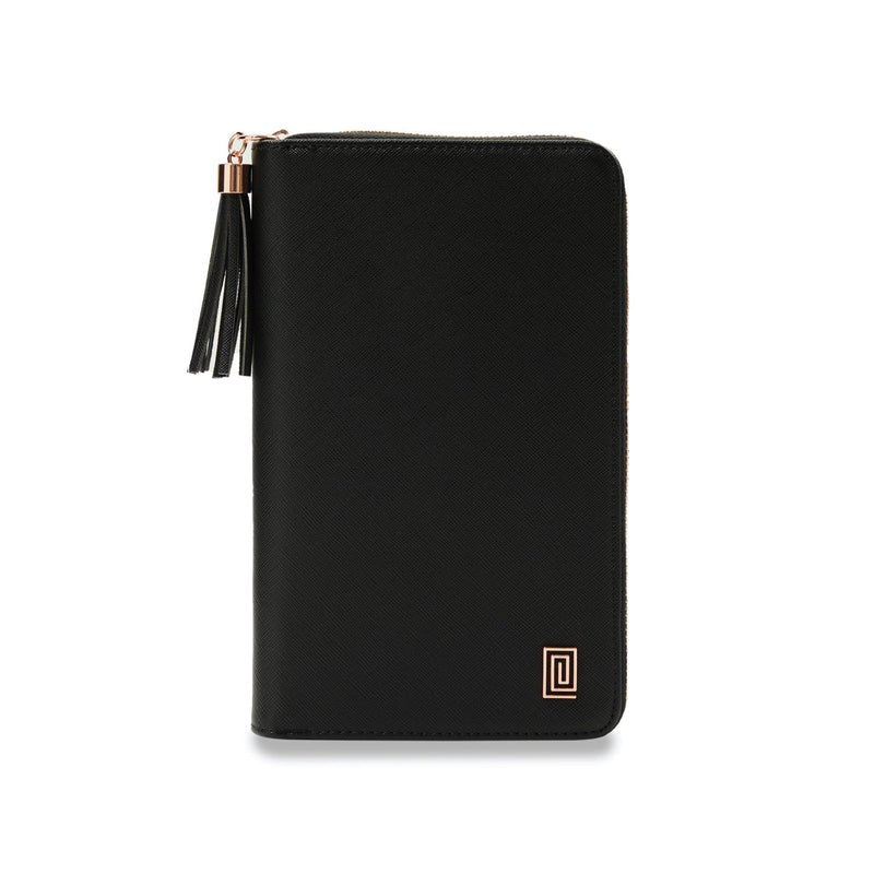 Rose Gold on Jet Black Saffiano Slim Compact | Slim Zip Wallet | NOTIQ