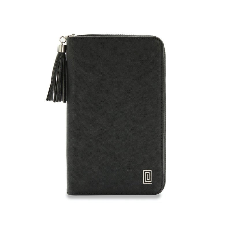 Silver on Jet Black Saffiano Slim Compact | Slim Zip Wallet | NOTIQ