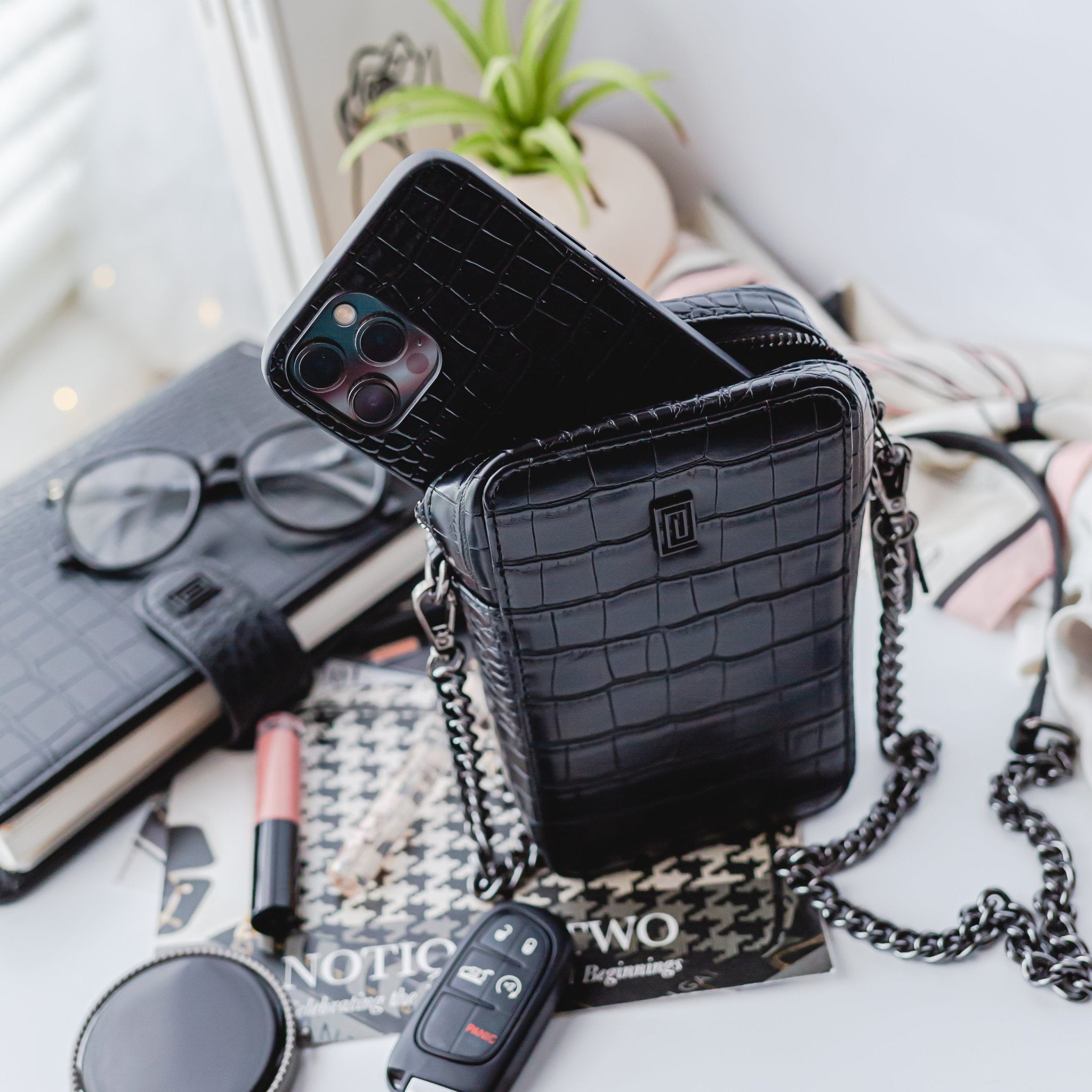 MASQ Black Croco Luxe Crossbody Phone Bags | NOTIQ