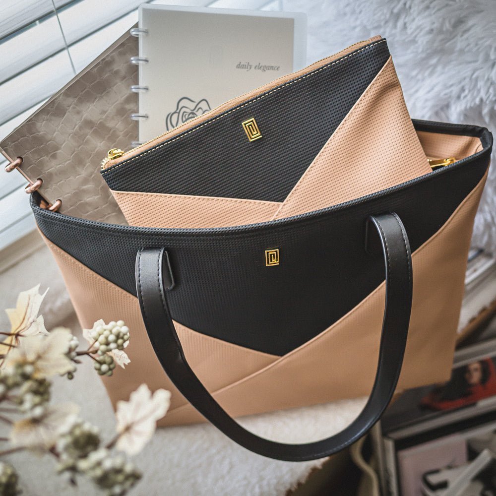Tote Only | OUTLET | Duo Tone Structure Zip Tote | Beige & Black Handbag | Final Sale | NOTIQ