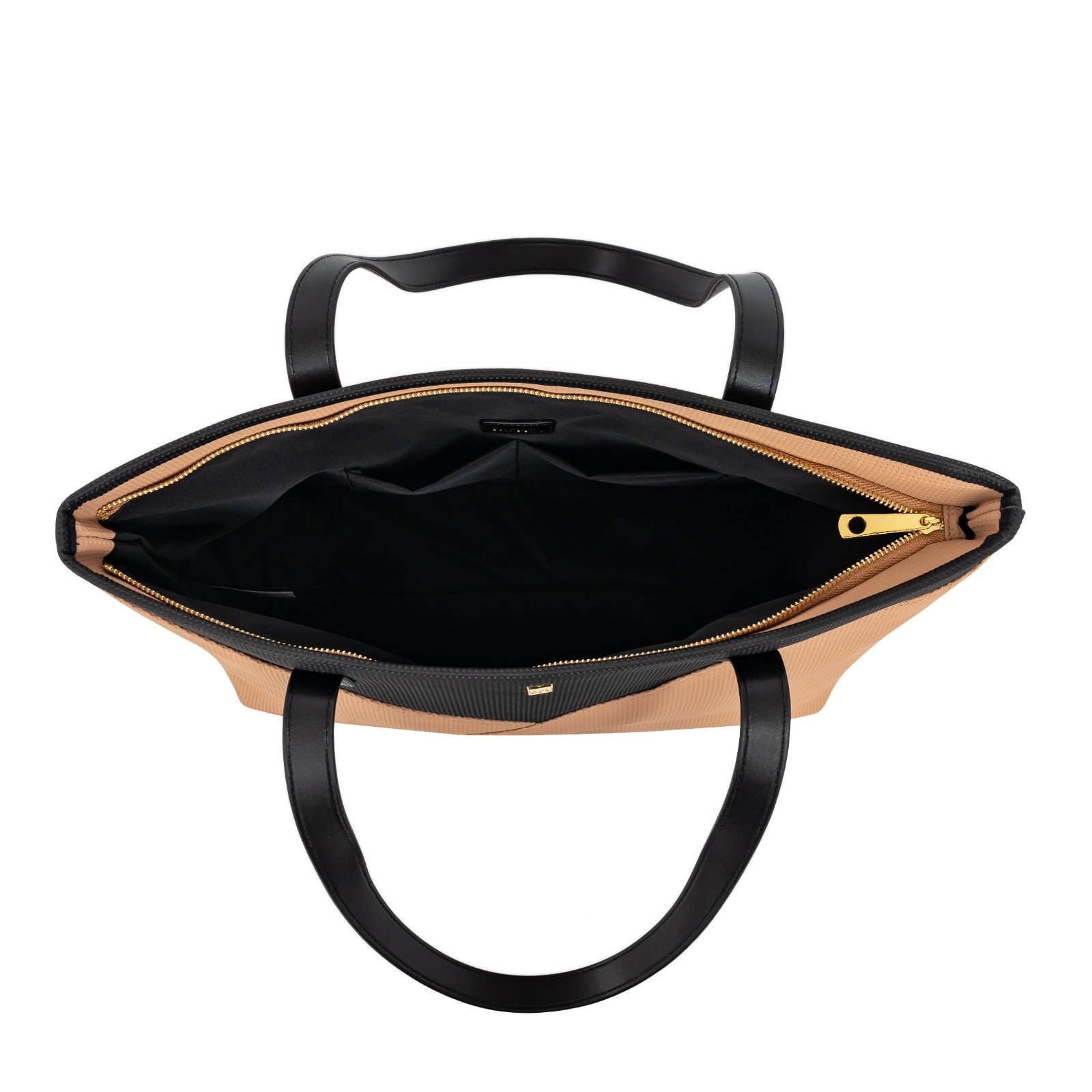 | OUTLET | Duo Tone Structure Zip Tote Handbag | Beige & Black Handbag | Final Sale | NOTIQ