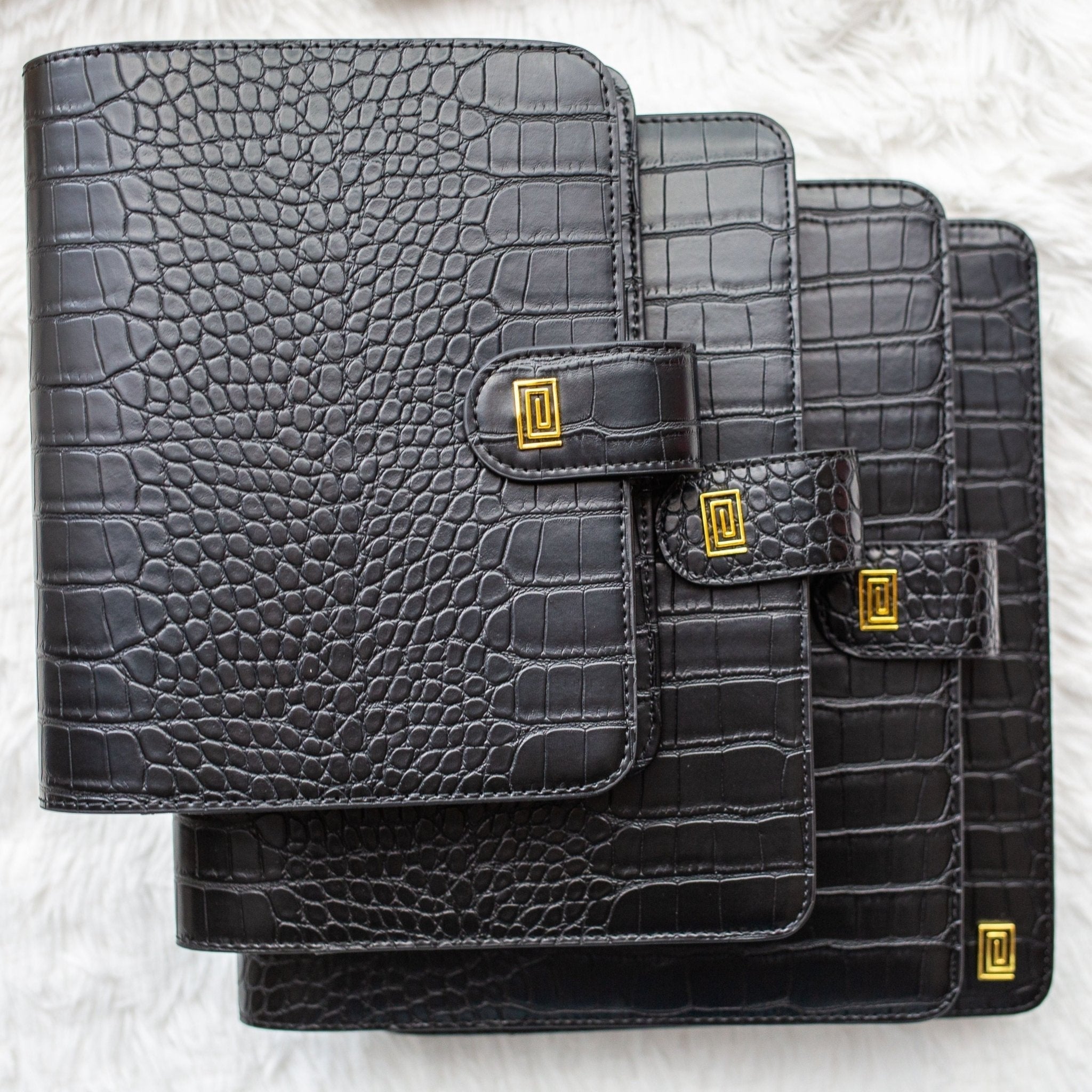 Gold on Black Croco Midi | LL2. Midi Ringless Agenda | Classic 9-Disc or Coil Planner Cover | NOTIQ