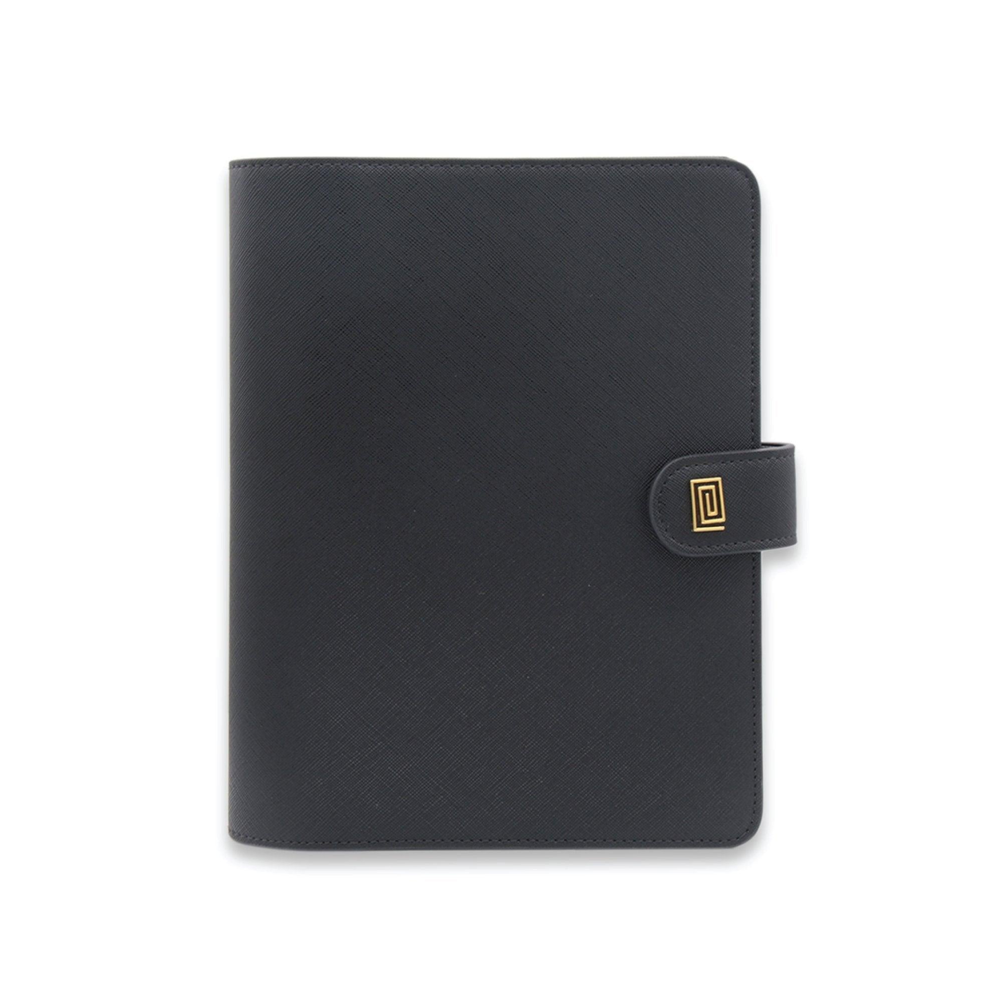 Gold on Jet Black Saffiano NOMI | MM1. Nomi Ringless Agenda | A5 Notebook Planner Cover | NOTIQ