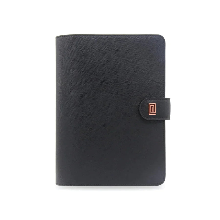 Rose Gold on Jet Black Saffiano NOMI | MM1. Nomi Ringless Agenda | A5 Notebook Planner Cover | NOTIQ