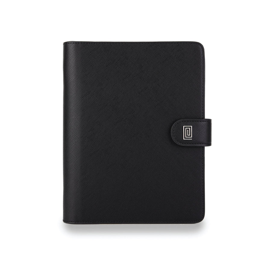 Silver on Jet Black Saffiano NOMI | MM1. Nomi Ringless Agenda | A5 Notebook Planner Cover | NOTIQ