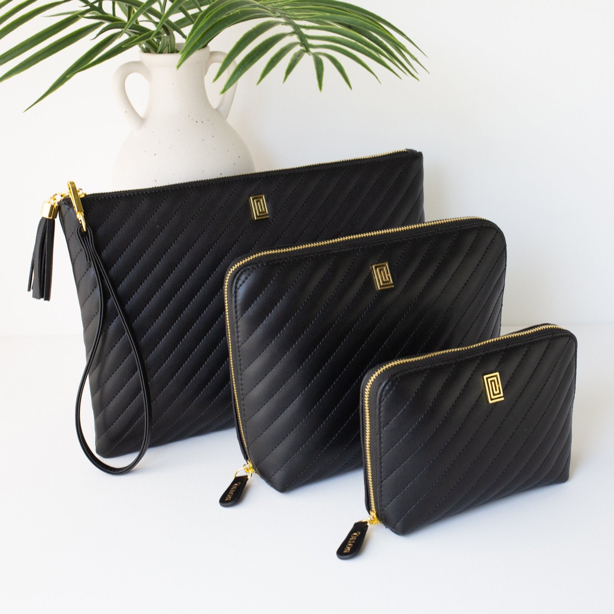 Black Lisse | Quilted Luxe Pouch Travel Set | NOTIQ
