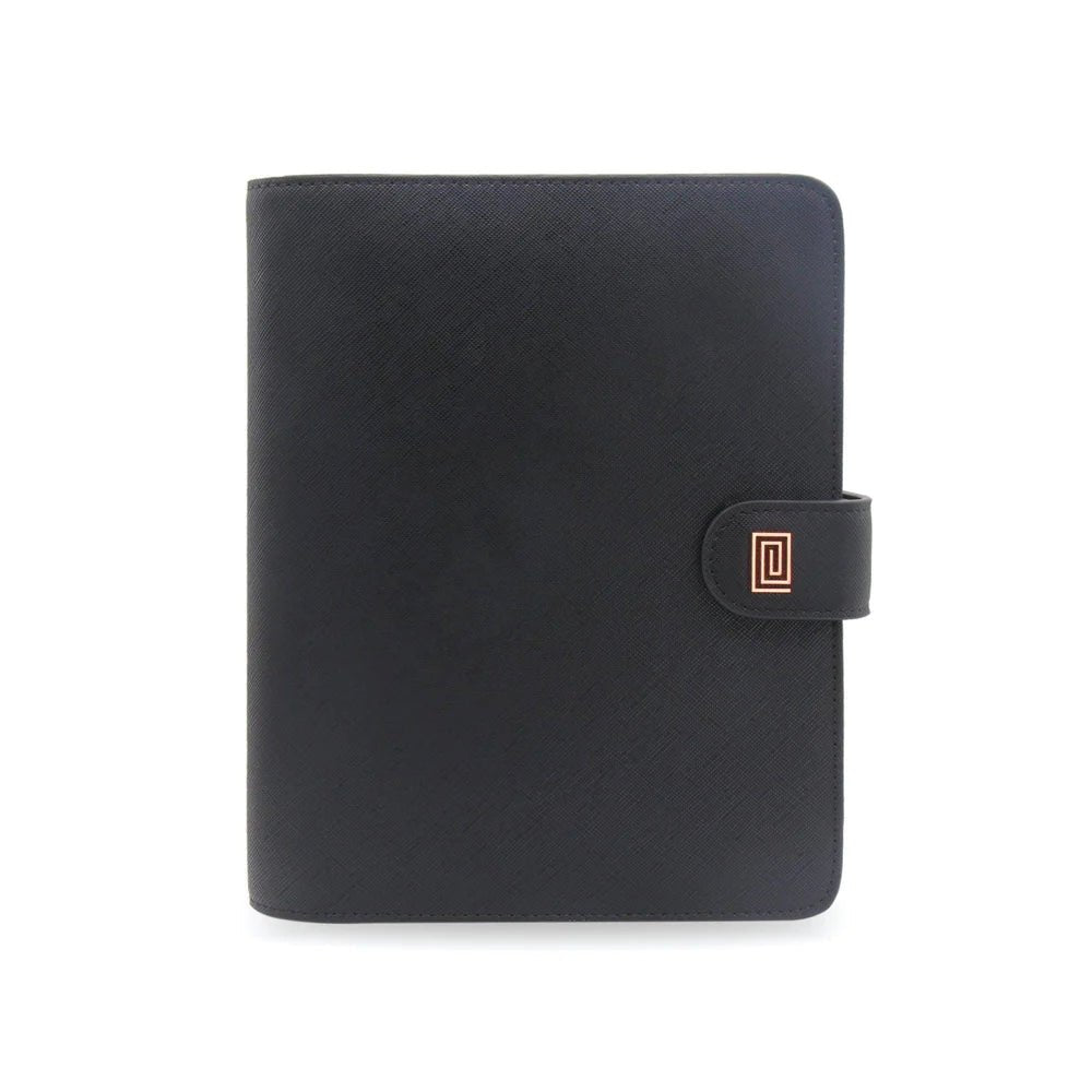 Rose Gold on Jet Black Saffiano Peso Ring | SS2. Peso Ring Agenda | Personal Planner Cover | NOTIQ
