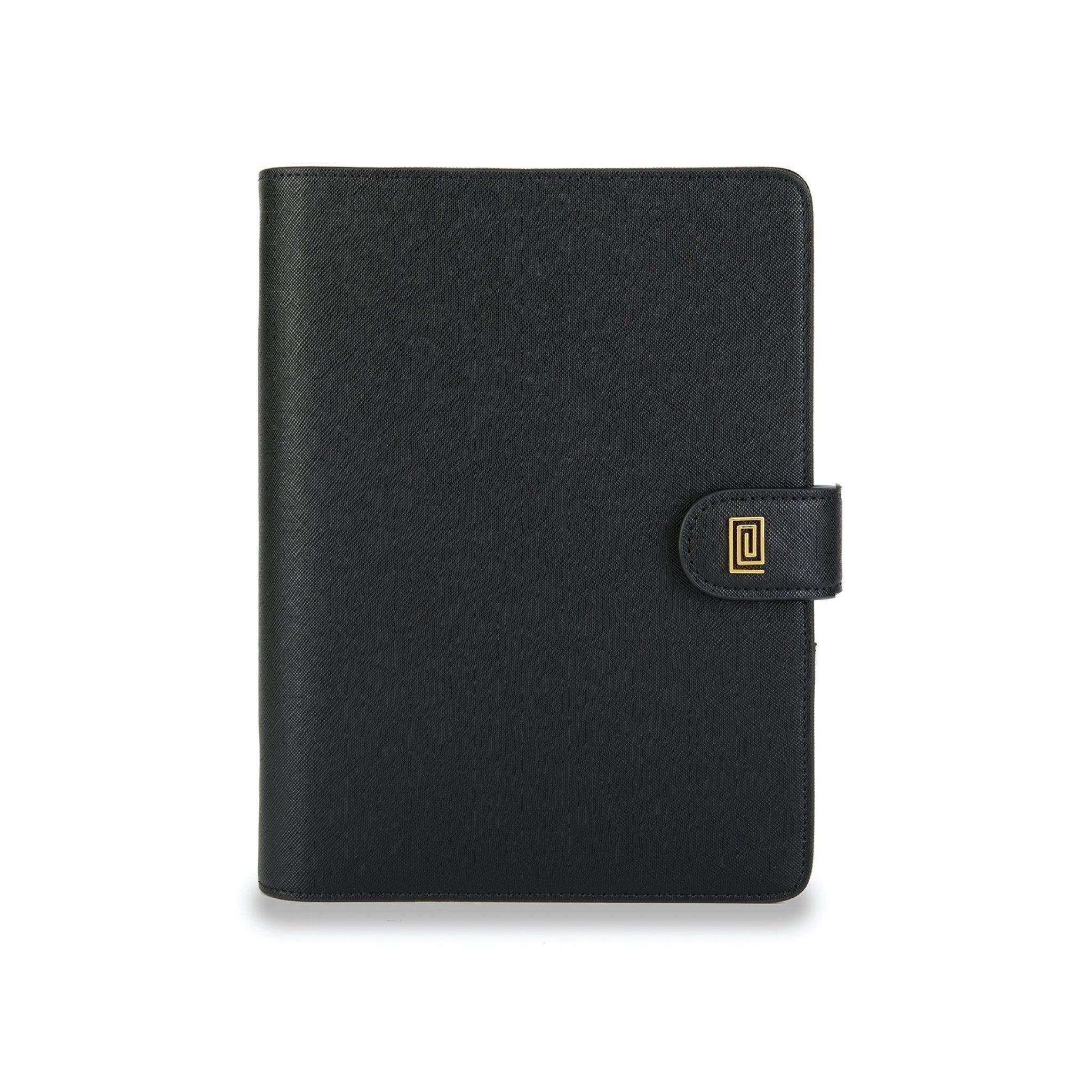 Gold on Jet Black Saffiano Memo Rings | SS5. Memo B6 Ring Agenda | B6 Ring Planner Cover | NOTIQ