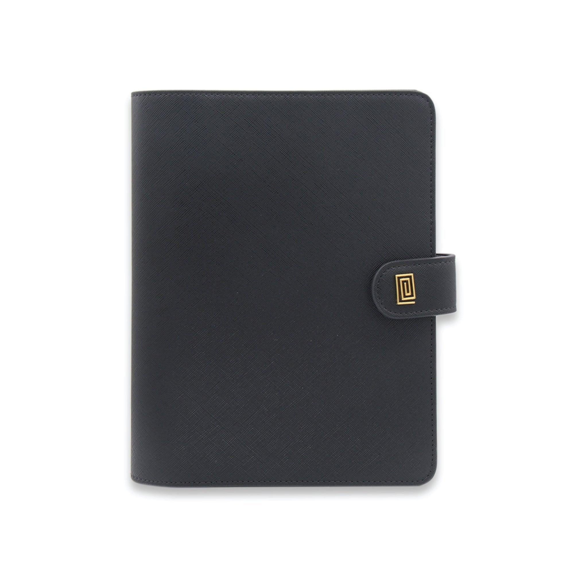 Gold on Jet Black Saffiano Mono | SS7. Mono Ringless Agenda | Mini Planner Cover | NOTIQ