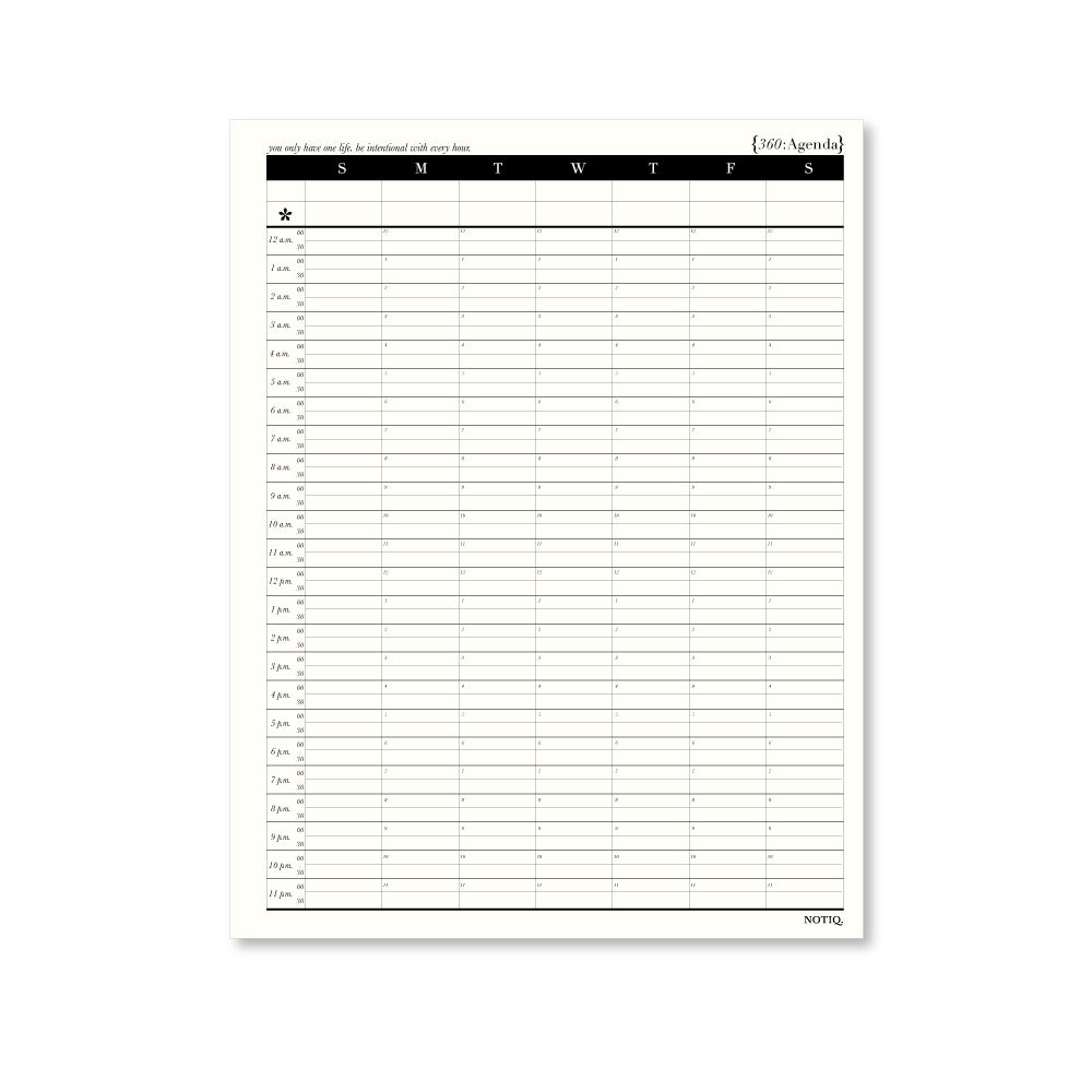 Pearl White | Undated | 360:Agenda | 24-Hour Planner Inserts & Refill | NOTIQ