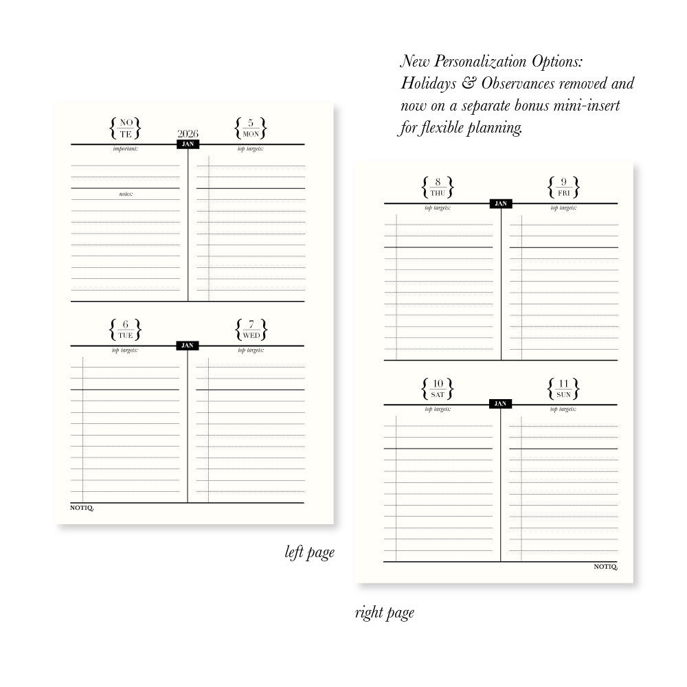 Planner Inserts | Dated Weekly Plan Inserts | Monday Start | NOTIQ