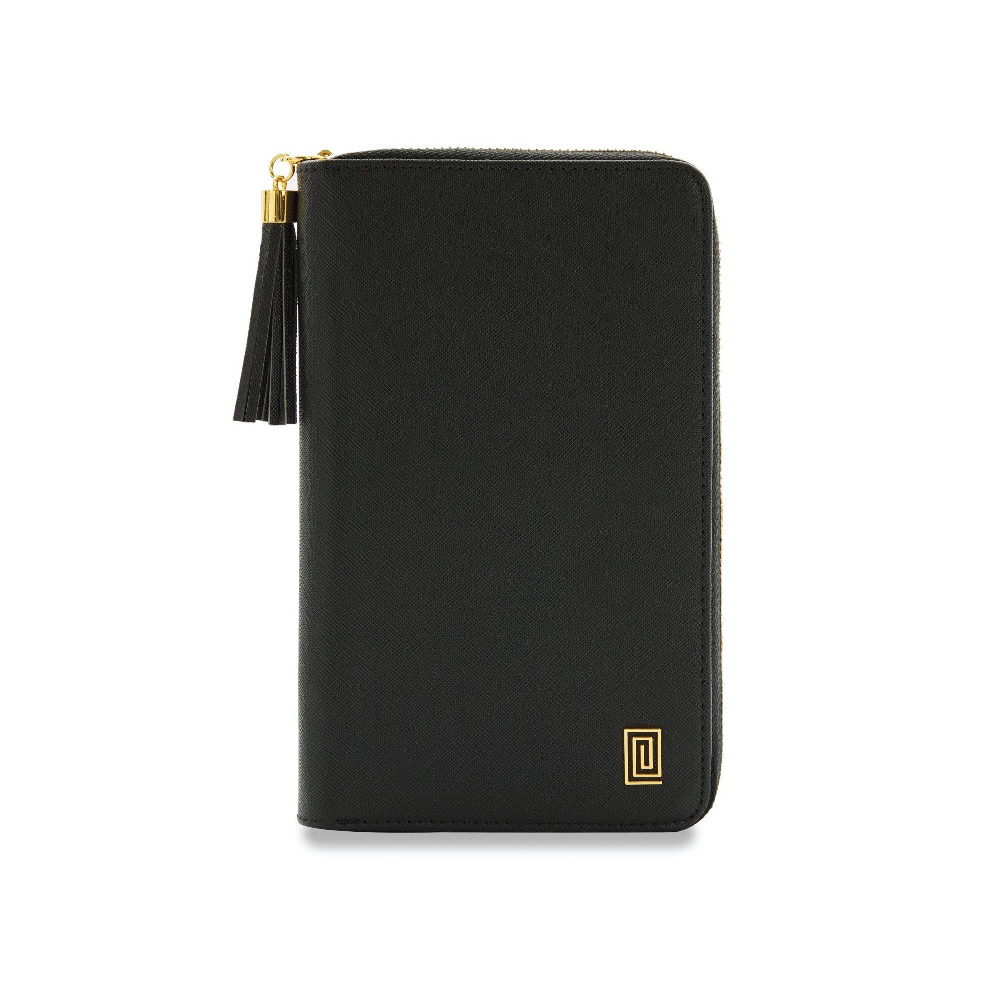 Gold on Jet Black Saffiano Slim Compact | SL7. Slim Compact Zip Wallet | NOTIQ