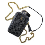 Croco Crossbody Phone Bag Gold on Black Croco