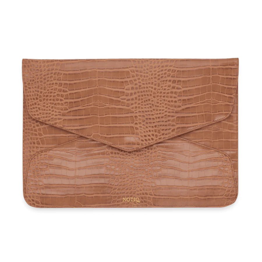 Envelope Laptop Case | Tech Clutch Brown Sugar Croco Fits Up To 13 - 14 inch Devices