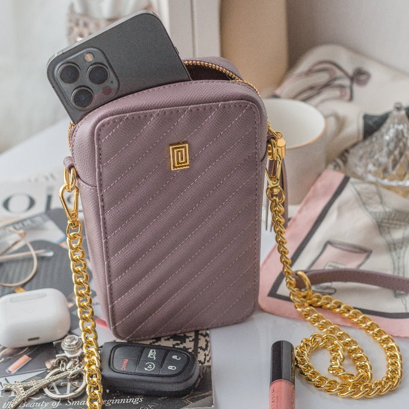 Crossbody Phone Bag Mauve Quilted