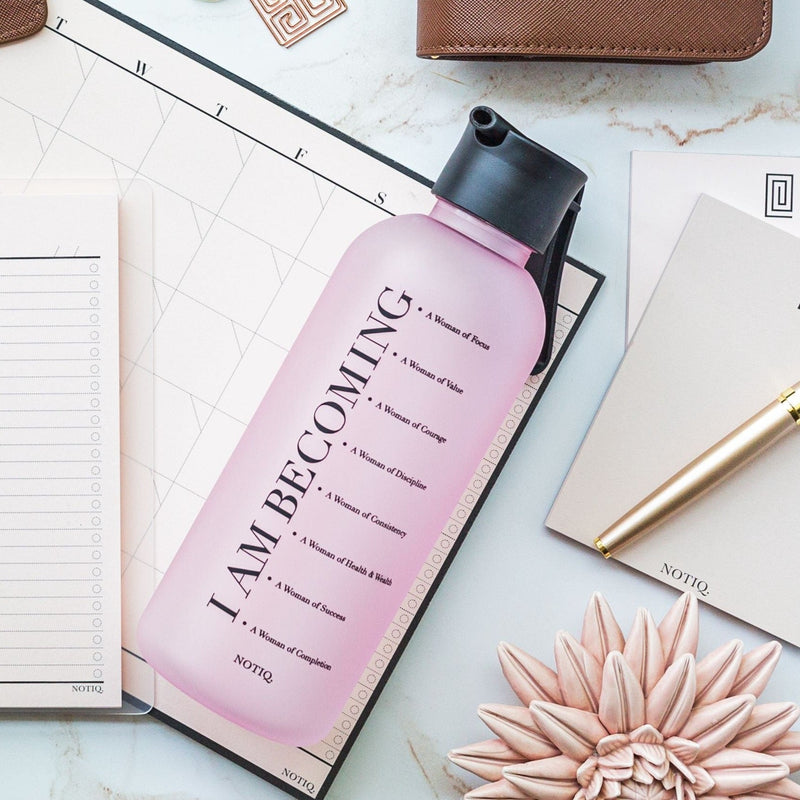 I Am Becoming Affirmation Water Tracking Bottle Kit Mini Mauve Blush
