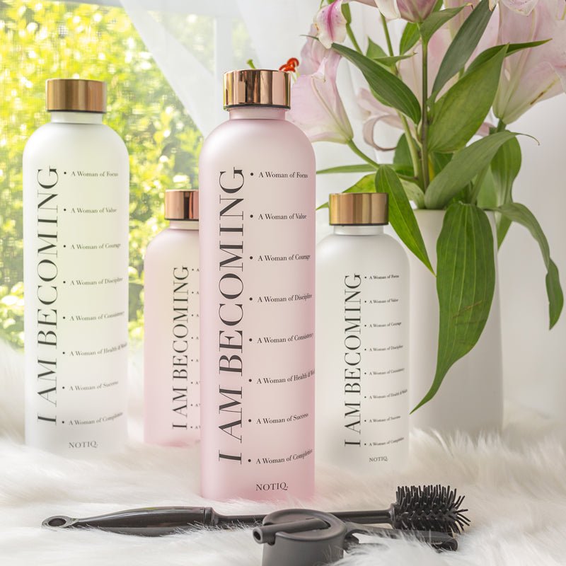 I Am Becoming Affirmation Water Tracking Bottle Kit Maxi Frost White