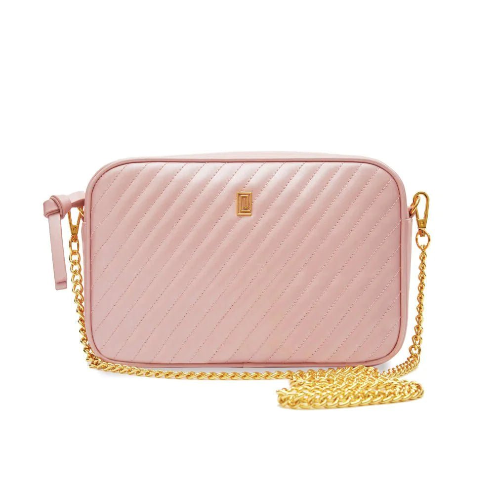 Blush Shimmer Beauty Bag + Chain Strap | $135 | OUTLET | Quilted Beauty Cosmetic Bag | Handbag | Final Sale | NOTIQ