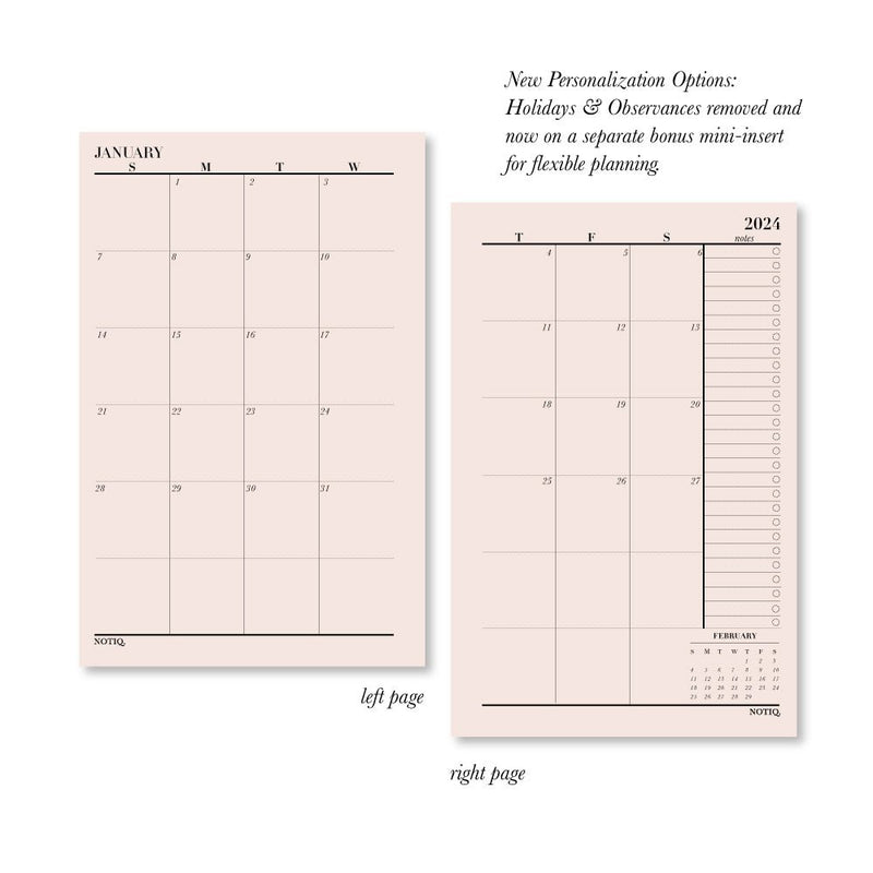 Pre-Order | 2024 Monthly Brief Dated Calendar Planner Inserts & Refill | Sunday Start