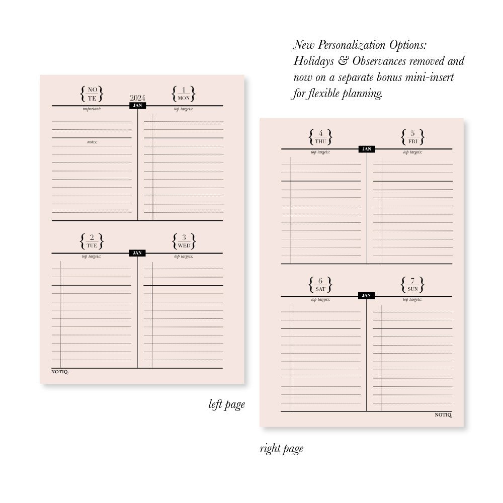 Blush Pink | Dated Yearly Plan: Weekly + Monthly Plan Dated Duo Planner Inserts & Refill | NOTIQ