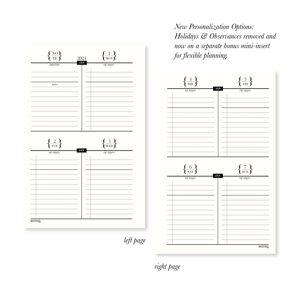 Pearl White | Dated Yearly Plan: Weekly + Monthly Plan Dated Duo Planner Inserts & Refill | NOTIQ