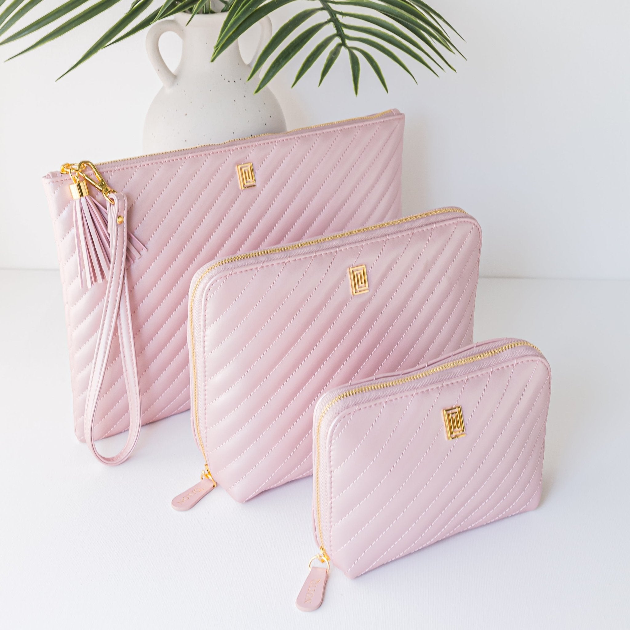 Blush Shimmer | Quilted Luxe Pouch Travel Set | NOTIQ