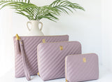 Quilted Luxe Pouch Travel Set Mauve Quilted