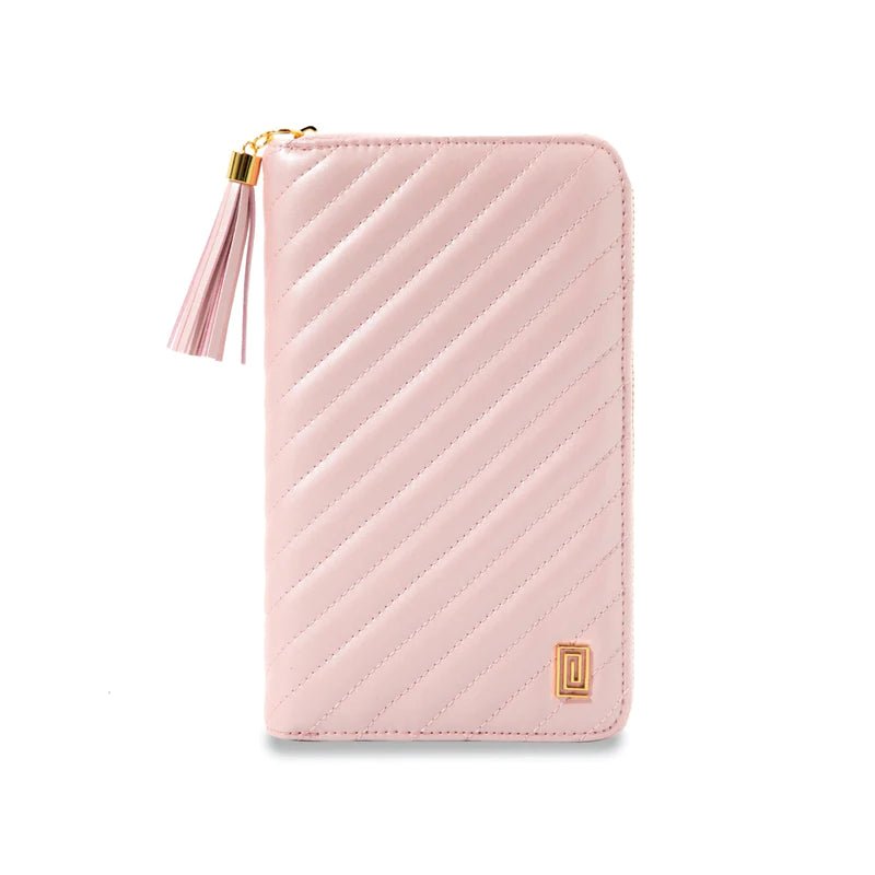 Quilted RINGLESS Zip Folio Wallet Agenda Cover Blush Shimmer