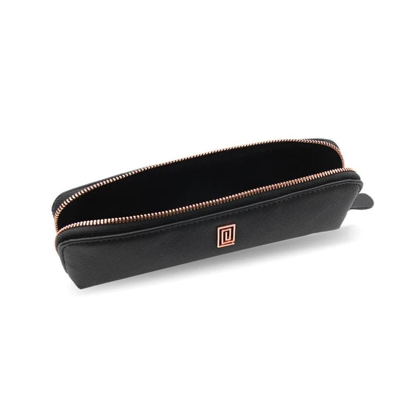 Saffiano Pencil or Pen Case Rose Gold on Jet Black Saffiano Extended - Fits Tombow Pens