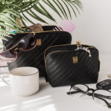 Quilted Luxe Pouch Travel Set Black Lisse
