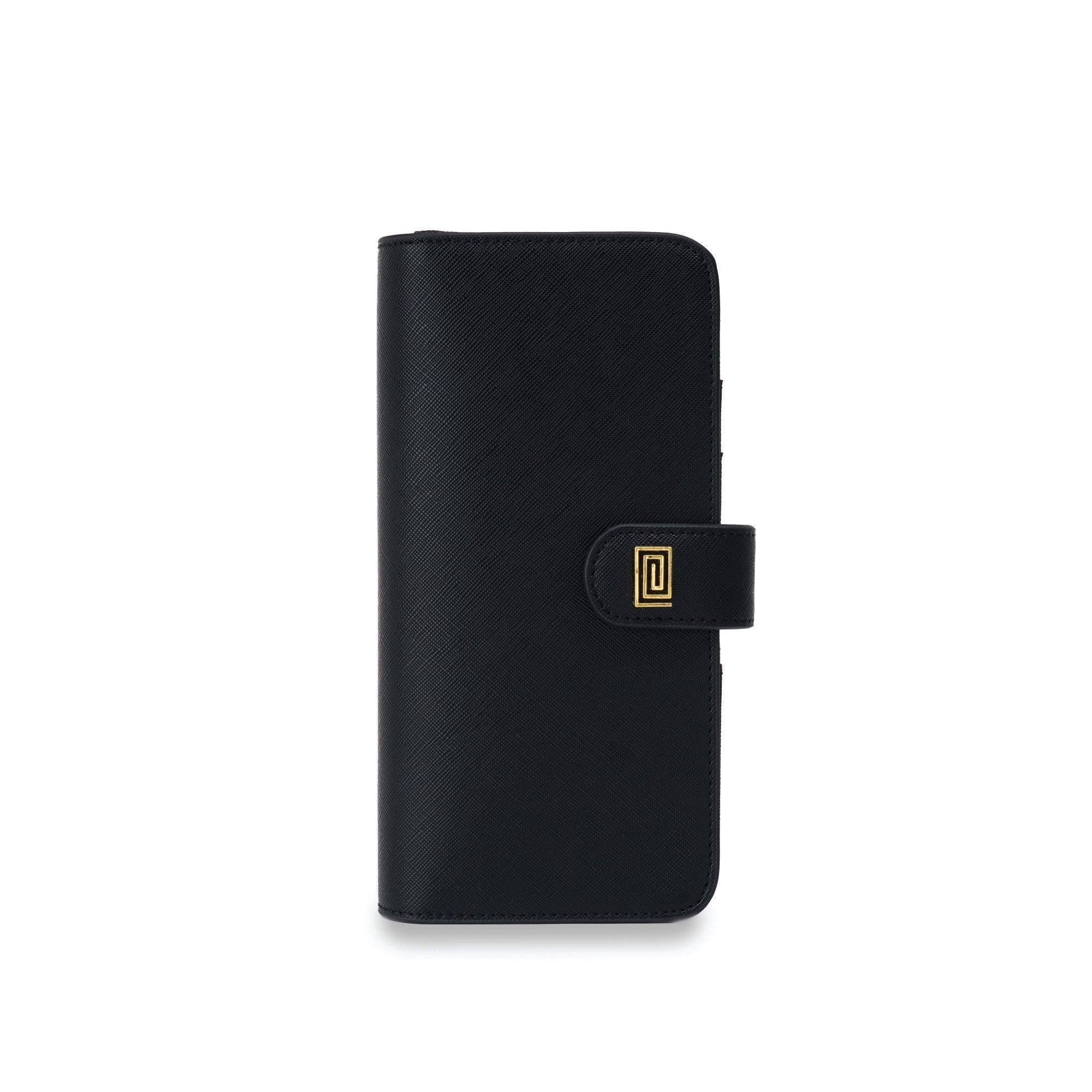 Gold on Jet Black Saffiano Slim Compact | SL5. Slim Compact Wallet Ringless Agenda | Wallet Planner Cover | NOTIQ