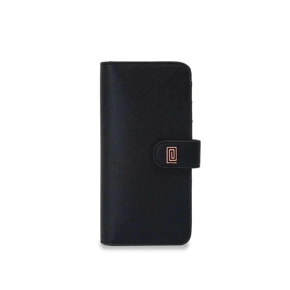 Rose Gold on Jet Black Saffiano Slim Compact | SL5. Slim Compact Wallet Ringless Agenda | Wallet Planner Cover | NOTIQ