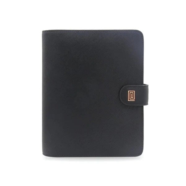 Rose Gold on Jet Black Saffiano Peso Wide Rings | SS3. Peso Wide Ring Agenda | Personal Wide Planner Cover | NOTIQ